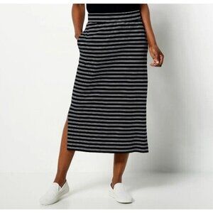 Issac Mizrahi Live! Petite Essentials Pima Cotton Skirt Black/White Petite 2X